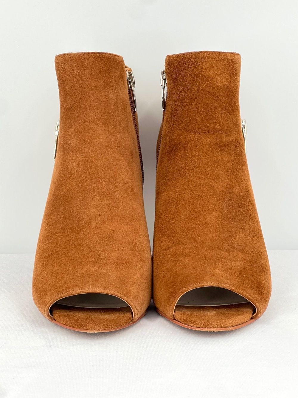 Marc Fisher Serenity Cognac Suede Peep Toe Stiletto Heel Ankle Booties Size 7M - Picture 2 of 10
